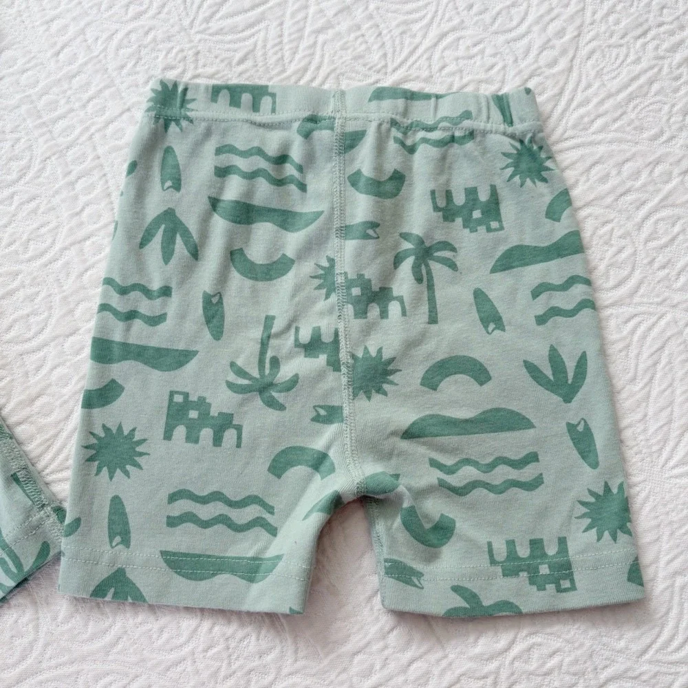 Hanna Andersson HannaJams Pajama Set, Green Tropical Print Sz 6-7